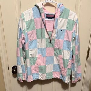 Vineyard Vines women’s Patchwork Raincoat - Pink, Green, Blue, White hoodie